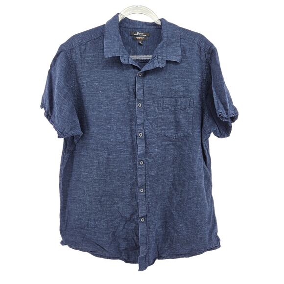 Linen Blend Collared Button Down Size XL Navy Resort Casual Vacation Classic - Picture 1 of 7